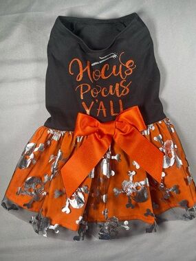 Hocus Pocus Y'all Halloween Dog Dress in Black & Orange